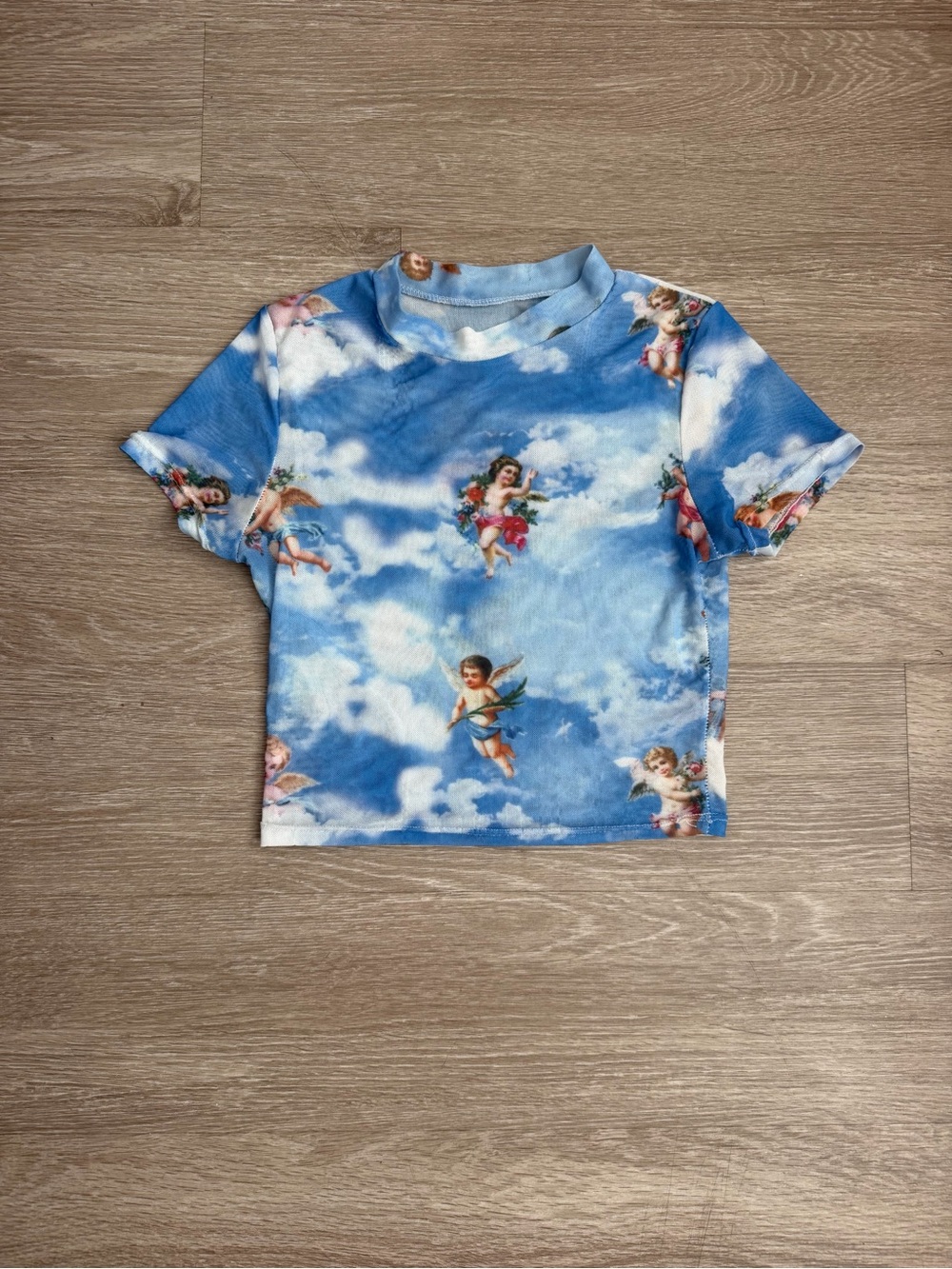 Sky Blue Cherub Print Crop Top - Women's
